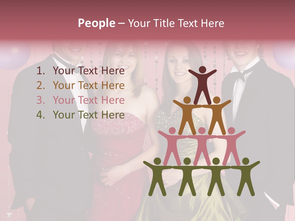 Two Young Couples Dressed For Party PowerPoint Template