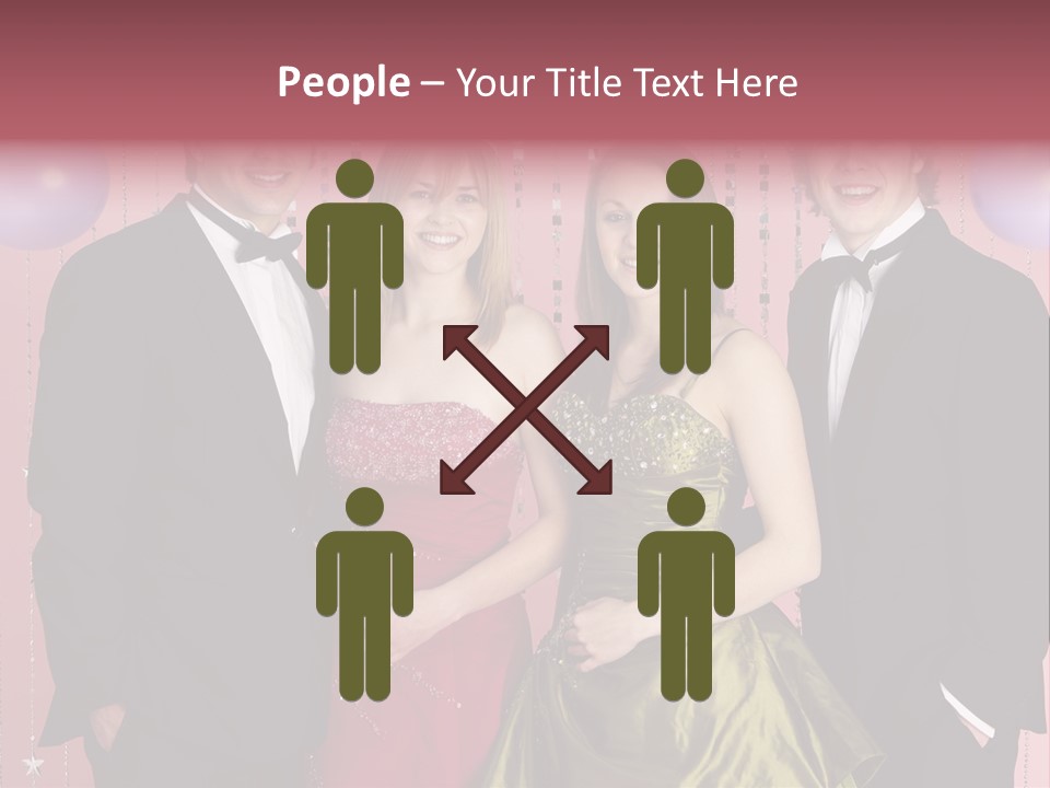 Two Young Couples Dressed For Party PowerPoint Template