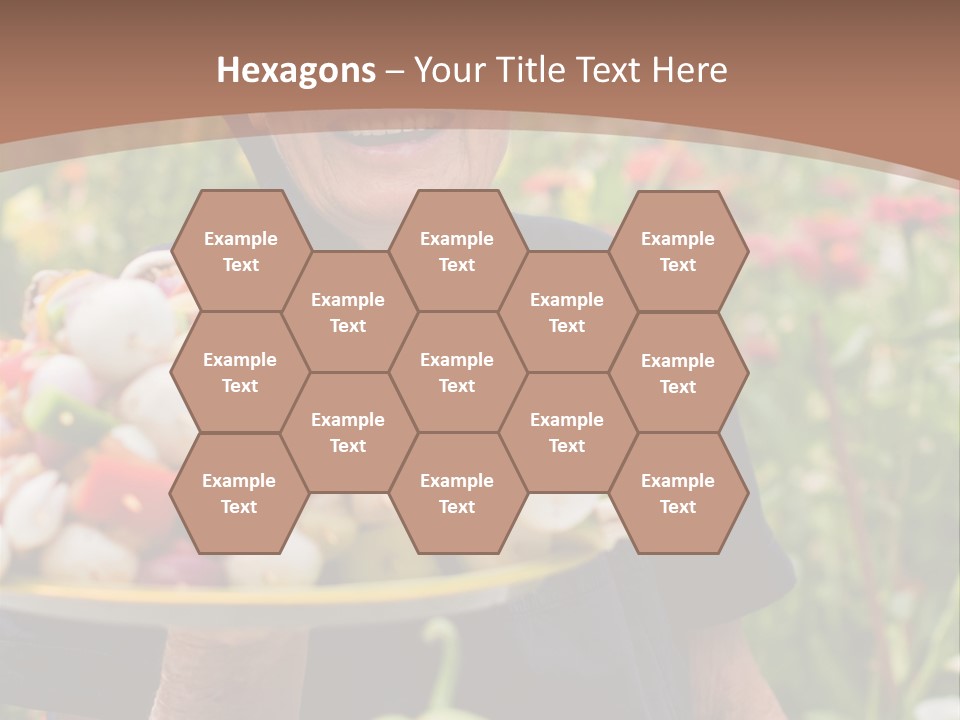 An Elderly Woman Laughing At The Table With Fresh Food In Her Hand. PowerPoint Template