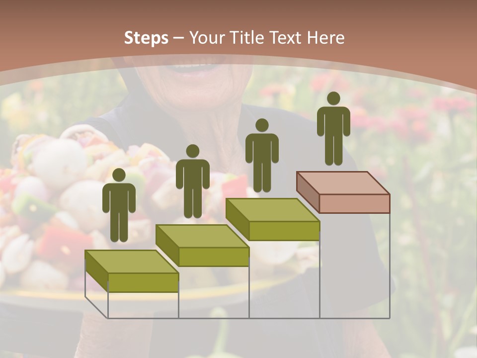 An Elderly Woman Laughing At The Table With Fresh Food In Her Hand. PowerPoint Template