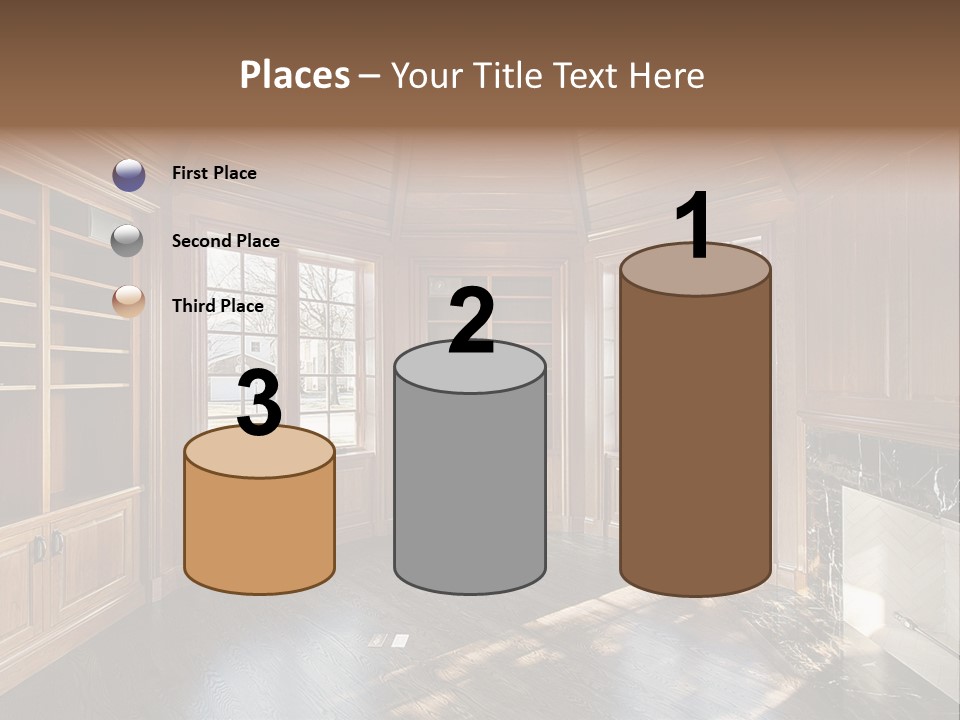 Library With Wood Paneled Walls And Fireplace PowerPoint Template