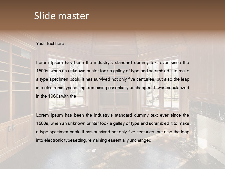 Library With Wood Paneled Walls And Fireplace PowerPoint Template