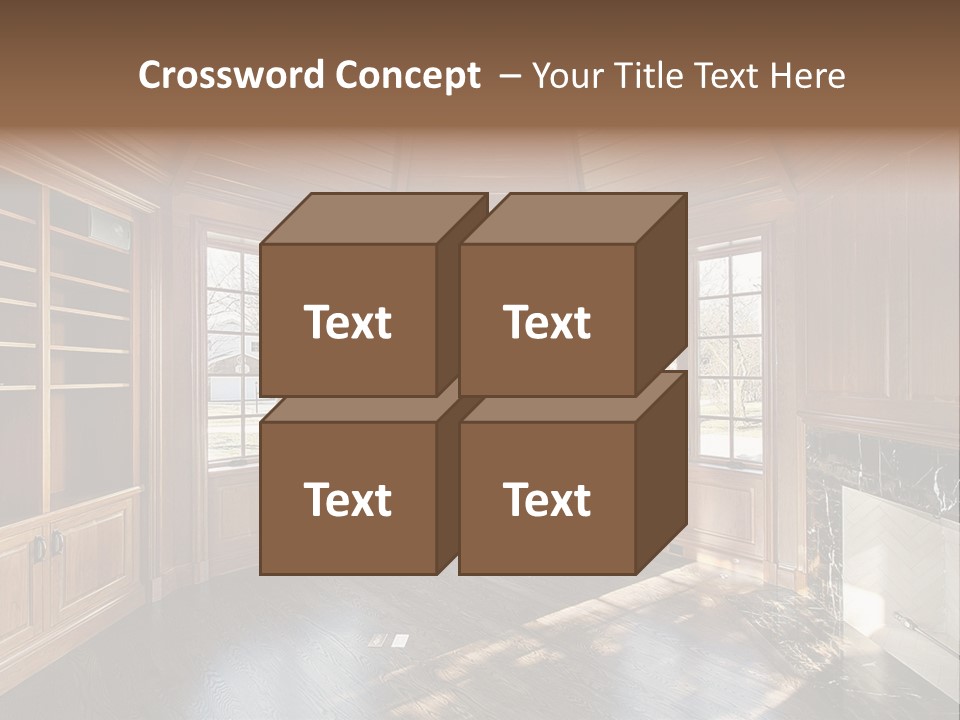 Library With Wood Paneled Walls And Fireplace PowerPoint Template