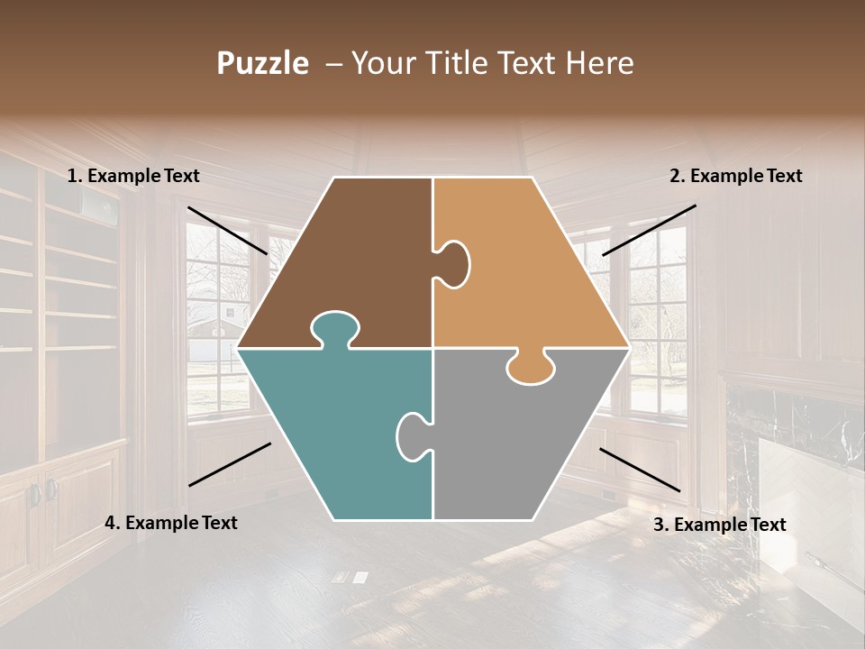 Library With Wood Paneled Walls And Fireplace PowerPoint Template