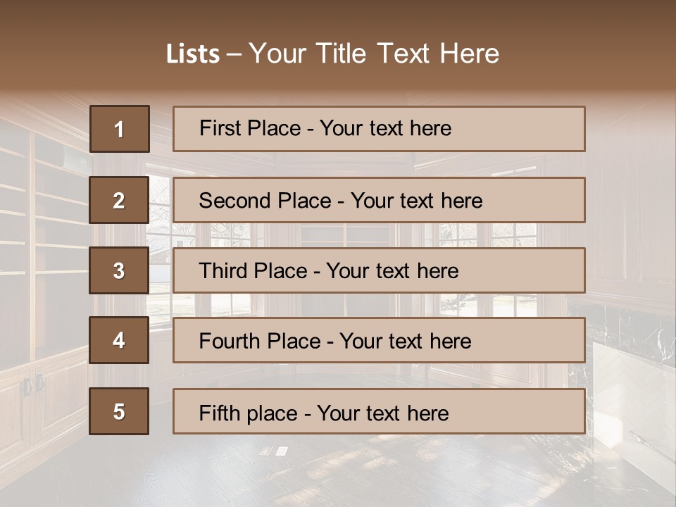 Library With Wood Paneled Walls And Fireplace PowerPoint Template