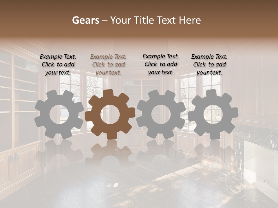 Library With Wood Paneled Walls And Fireplace PowerPoint Template