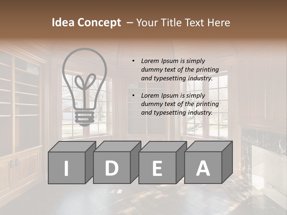 Library With Wood Paneled Walls And Fireplace PowerPoint Template