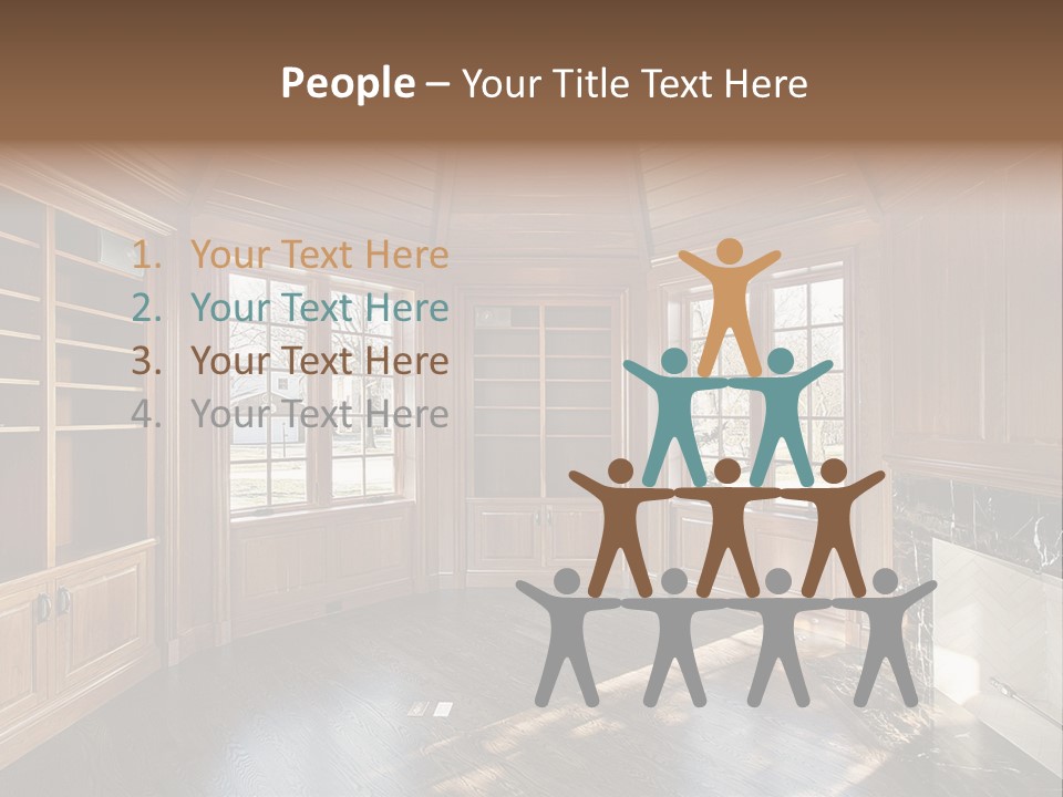 Library With Wood Paneled Walls And Fireplace PowerPoint Template