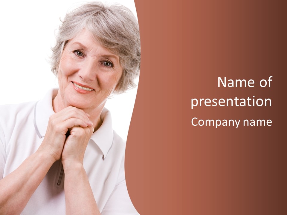 Portrait Of Mature Woman Smiling At Camera Over White Background PowerPoint Template