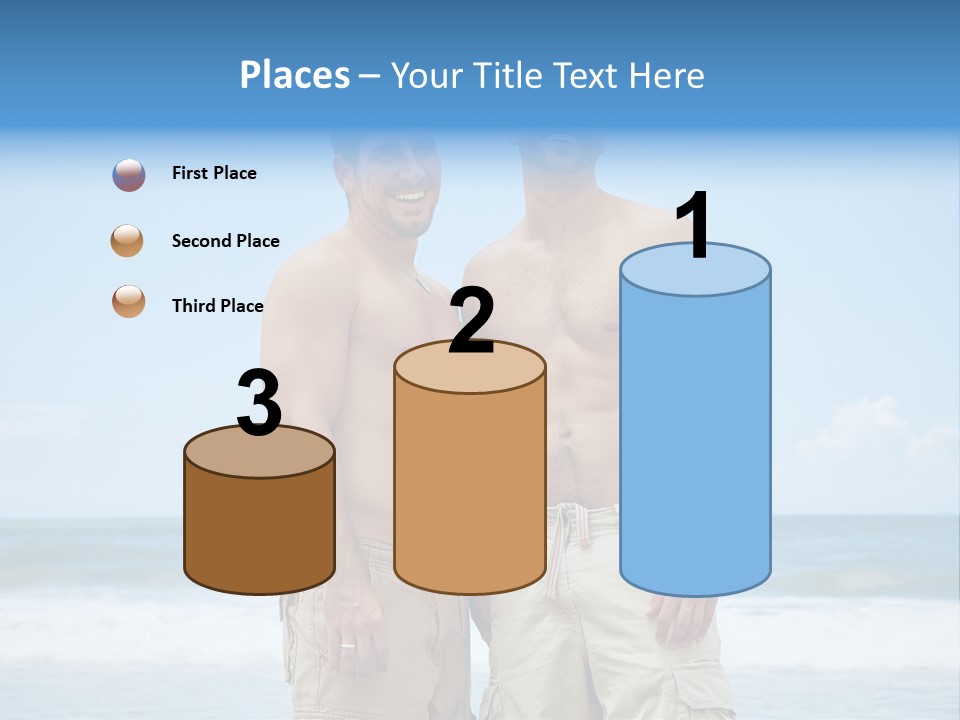 Shirtless Gay Couple Standing On A Beach PowerPoint Template