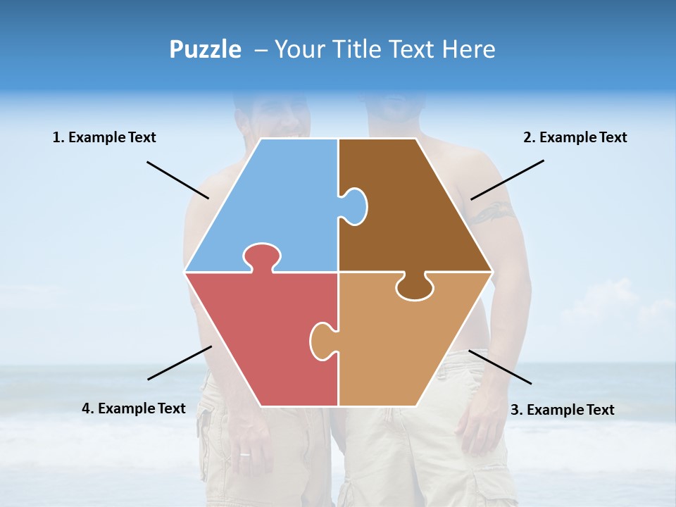 Shirtless Gay Couple Standing On A Beach PowerPoint Template