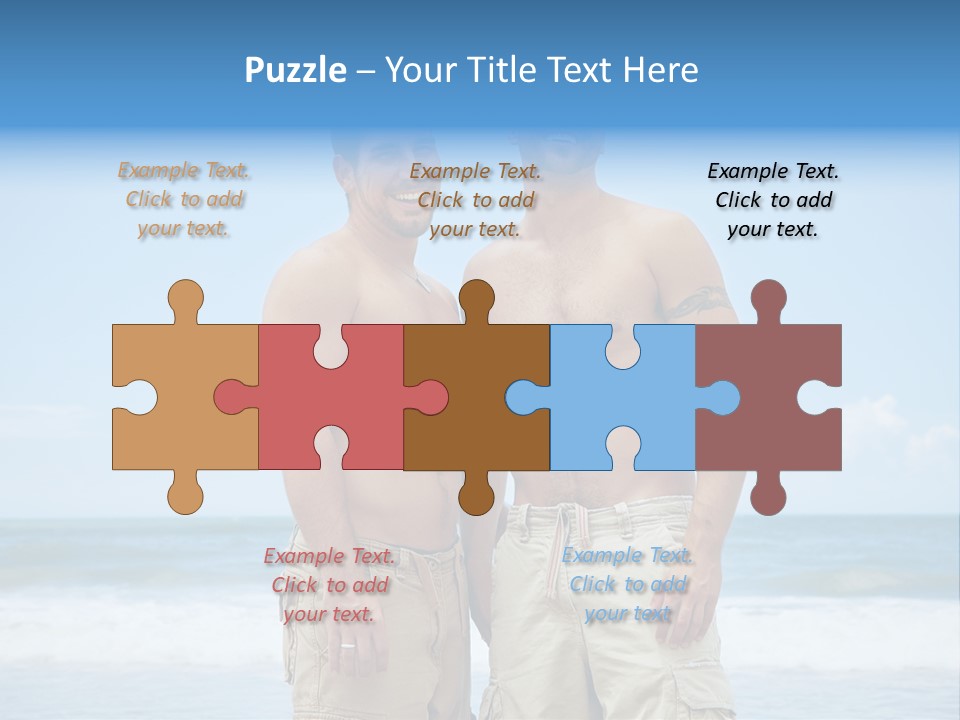 Shirtless Gay Couple Standing On A Beach PowerPoint Template
