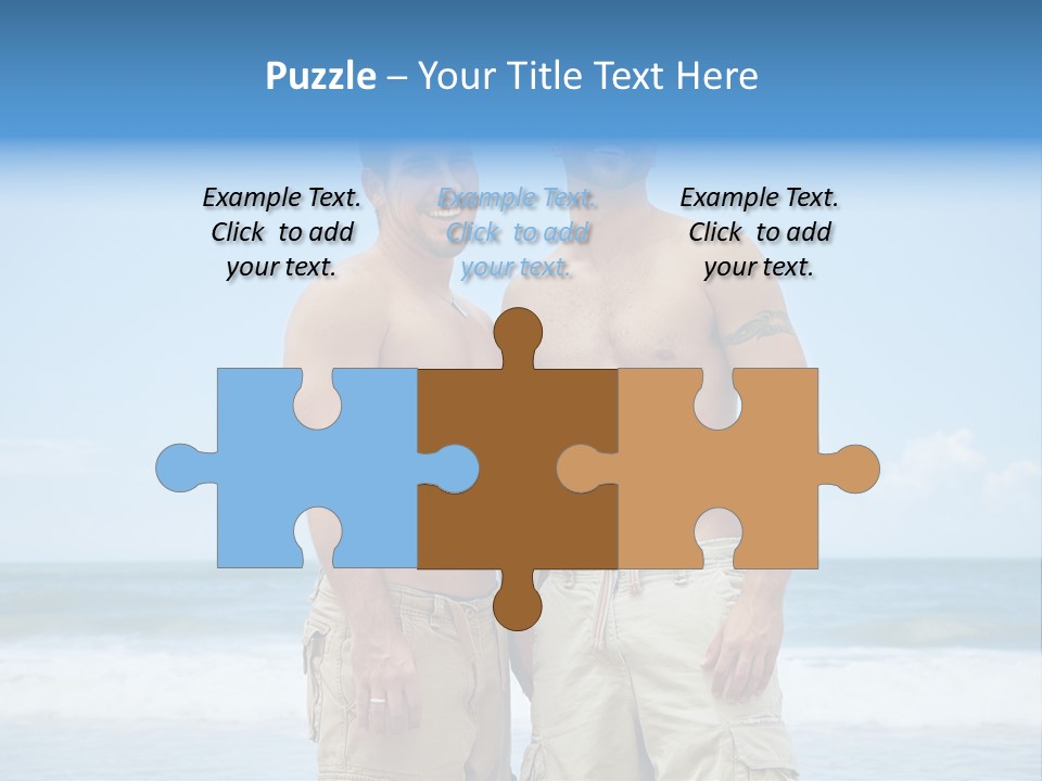 Shirtless Gay Couple Standing On A Beach PowerPoint Template