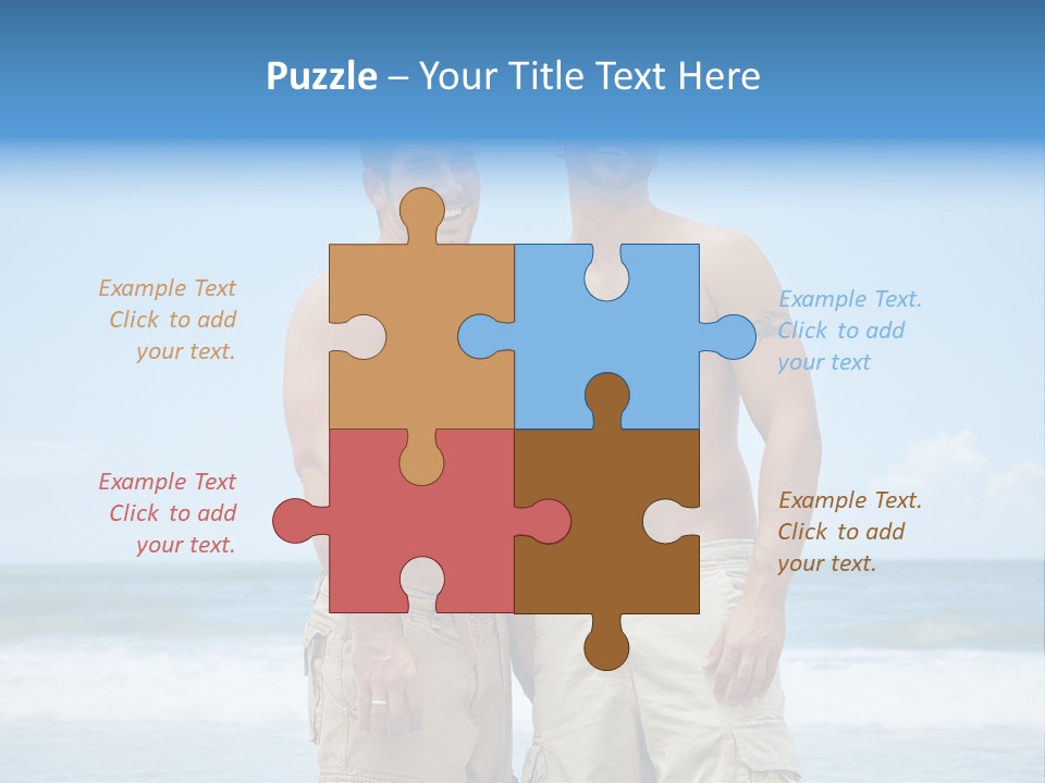 Shirtless Gay Couple Standing On A Beach PowerPoint Template