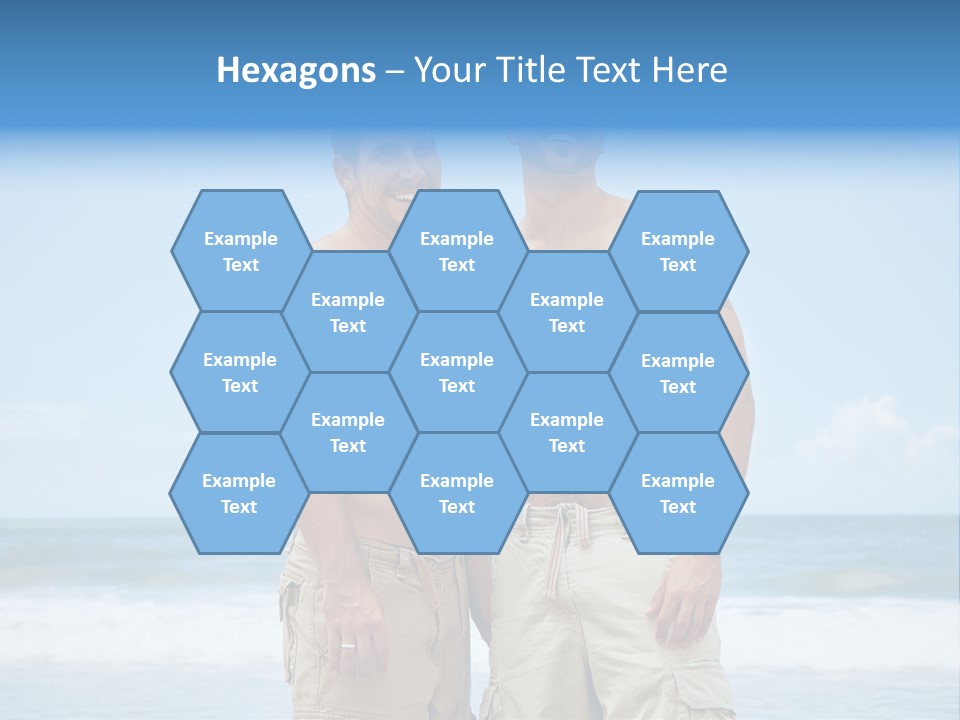 Shirtless Gay Couple Standing On A Beach PowerPoint Template