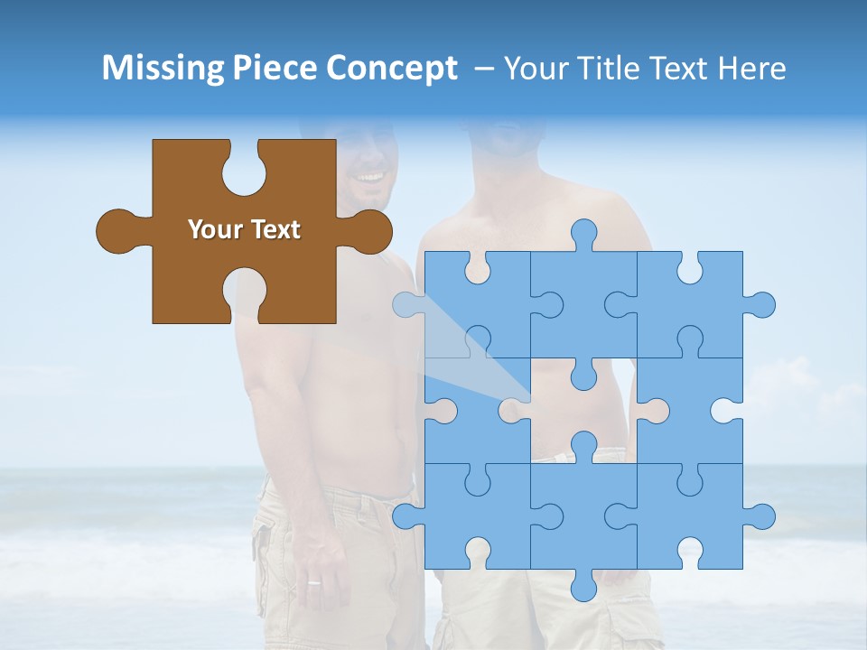 Shirtless Gay Couple Standing On A Beach PowerPoint Template