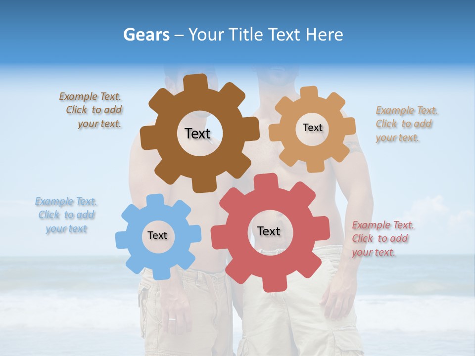 Shirtless Gay Couple Standing On A Beach PowerPoint Template