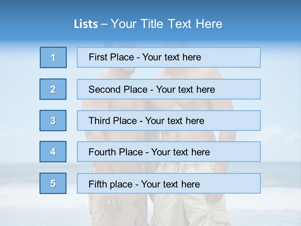 Shirtless Gay Couple Standing On A Beach PowerPoint Template