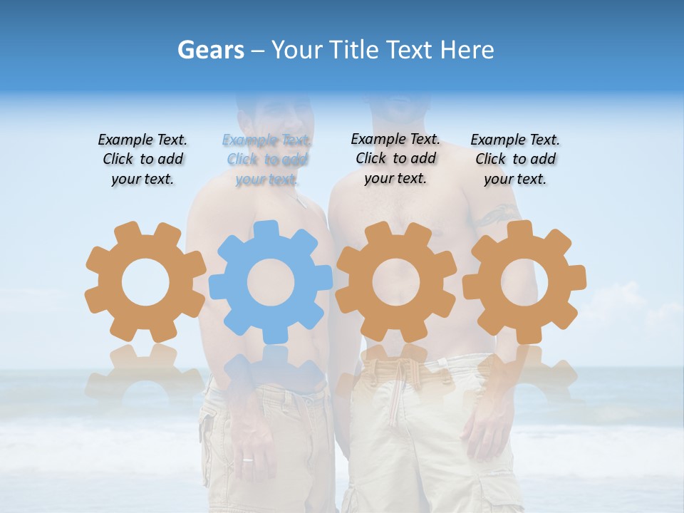 Shirtless Gay Couple Standing On A Beach PowerPoint Template