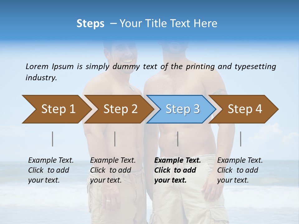 Shirtless Gay Couple Standing On A Beach PowerPoint Template