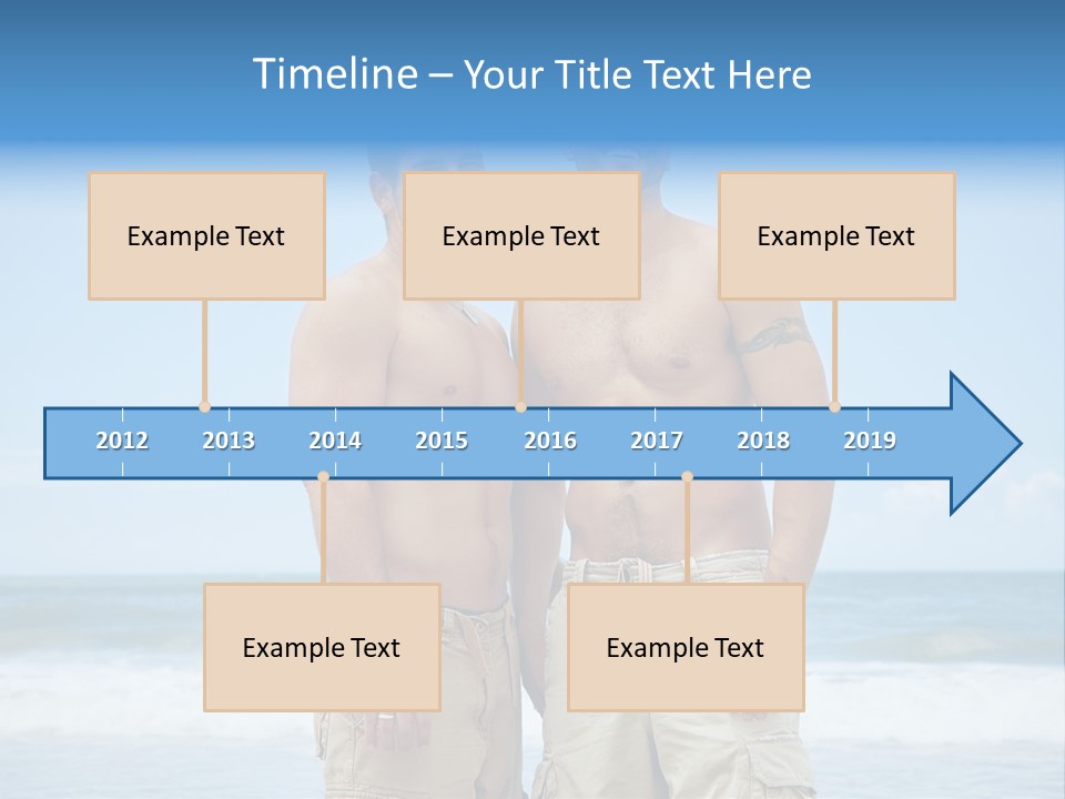Shirtless Gay Couple Standing On A Beach PowerPoint Template