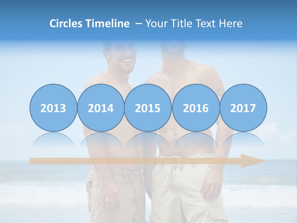 Shirtless Gay Couple Standing On A Beach PowerPoint Template