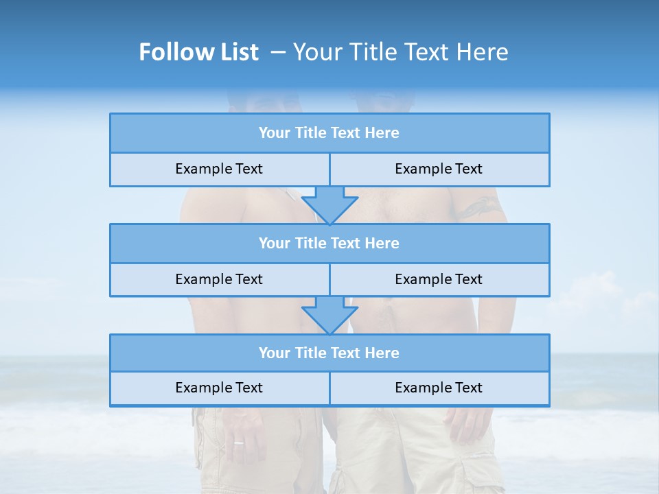 Shirtless Gay Couple Standing On A Beach PowerPoint Template