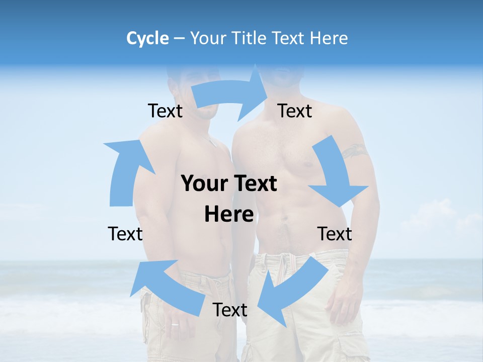 Shirtless Gay Couple Standing On A Beach PowerPoint Template