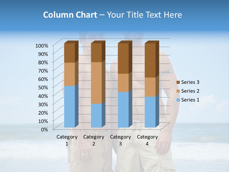 Shirtless Gay Couple Standing On A Beach PowerPoint Template