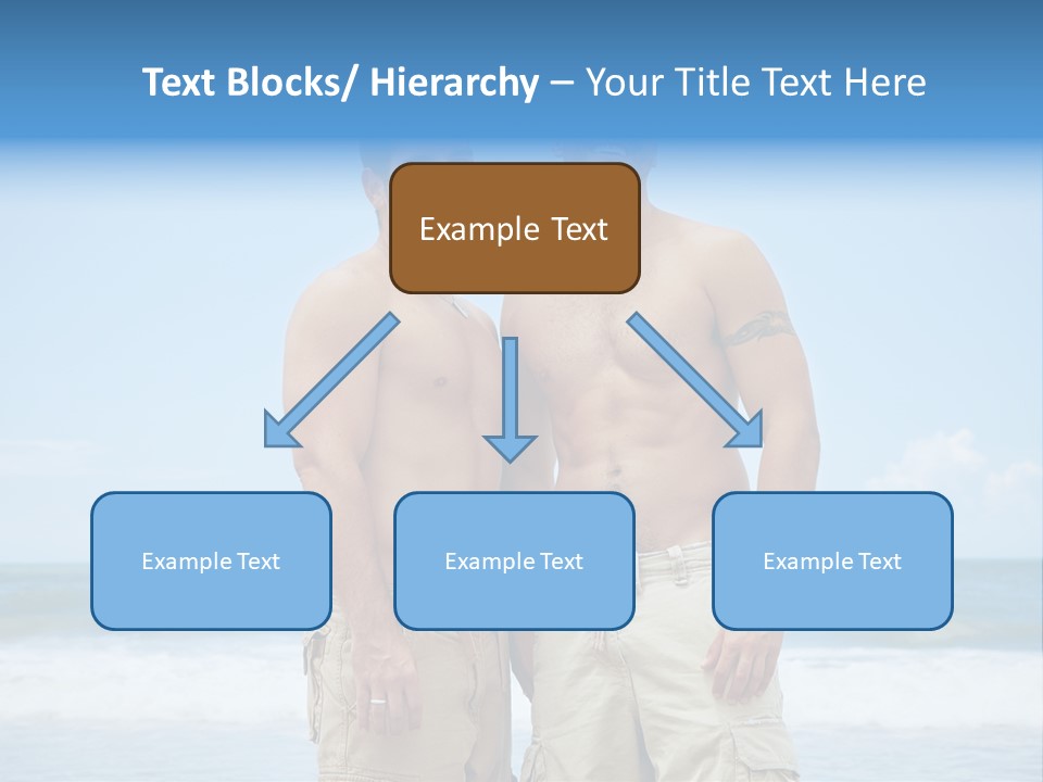Shirtless Gay Couple Standing On A Beach PowerPoint Template