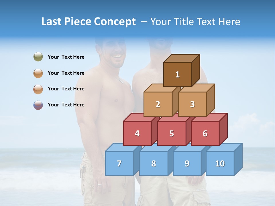 Shirtless Gay Couple Standing On A Beach PowerPoint Template