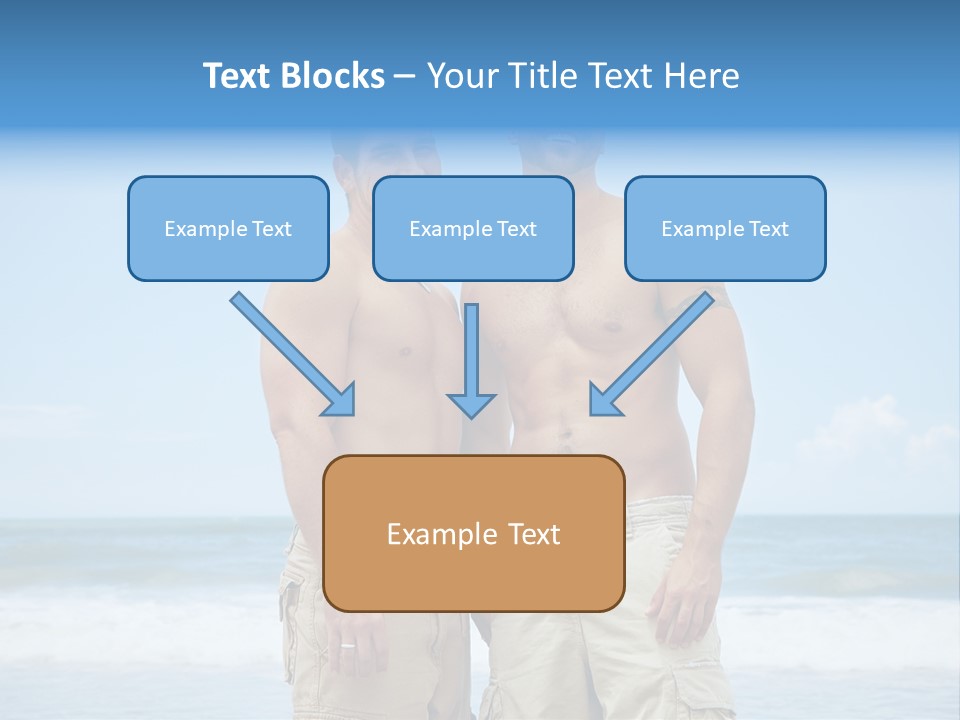 Shirtless Gay Couple Standing On A Beach PowerPoint Template