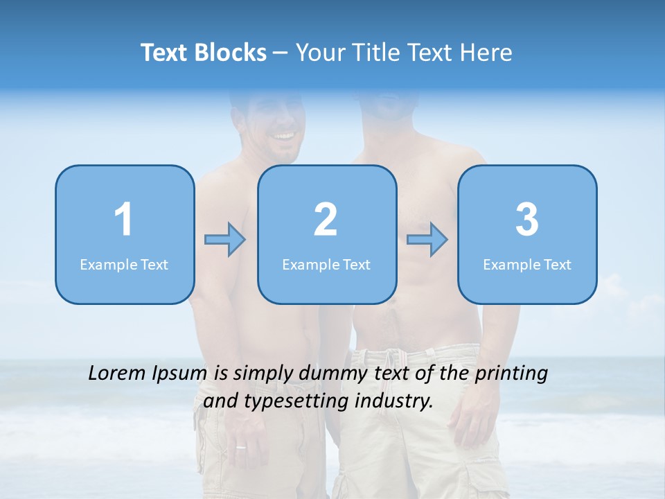 Shirtless Gay Couple Standing On A Beach PowerPoint Template
