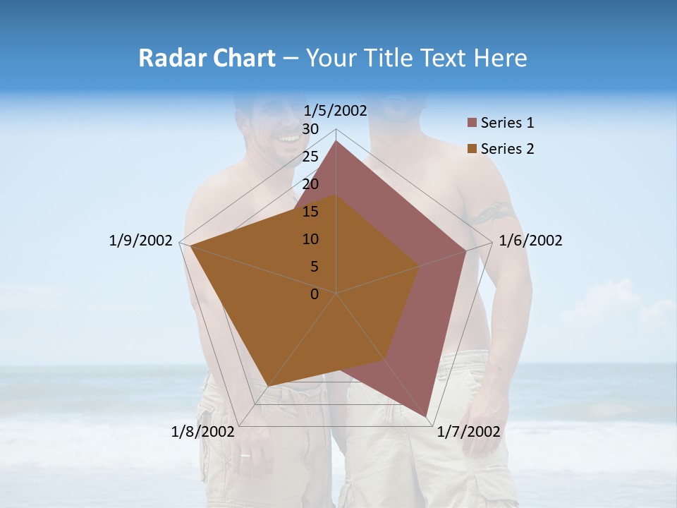 Shirtless Gay Couple Standing On A Beach PowerPoint Template