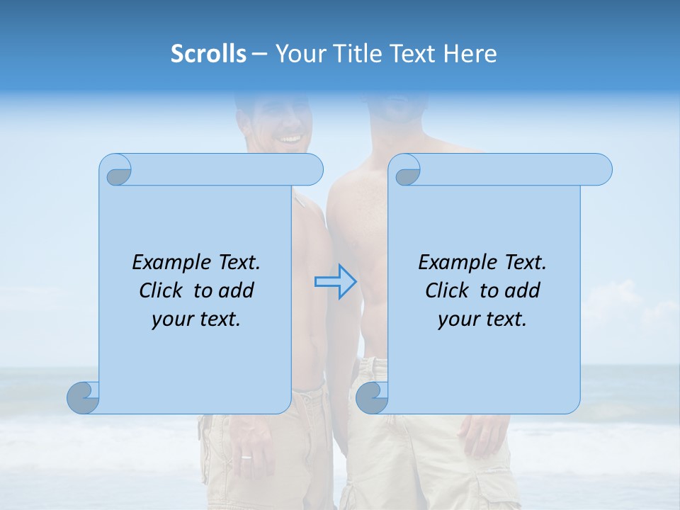 Shirtless Gay Couple Standing On A Beach PowerPoint Template