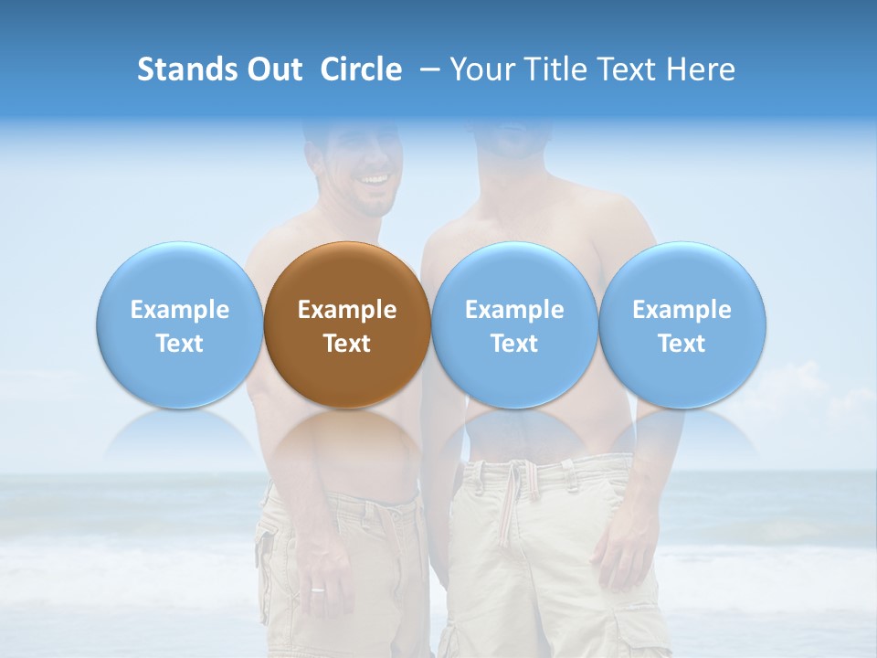 Shirtless Gay Couple Standing On A Beach PowerPoint Template