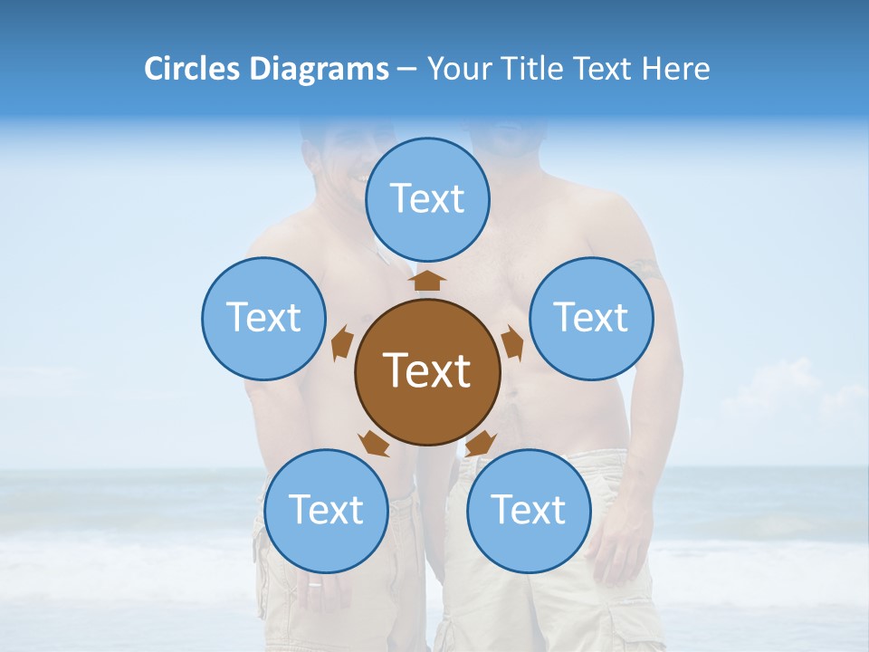 Shirtless Gay Couple Standing On A Beach PowerPoint Template