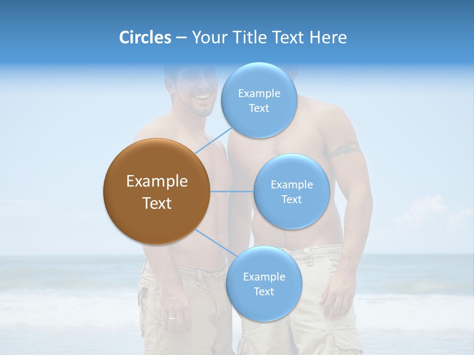 Shirtless Gay Couple Standing On A Beach PowerPoint Template