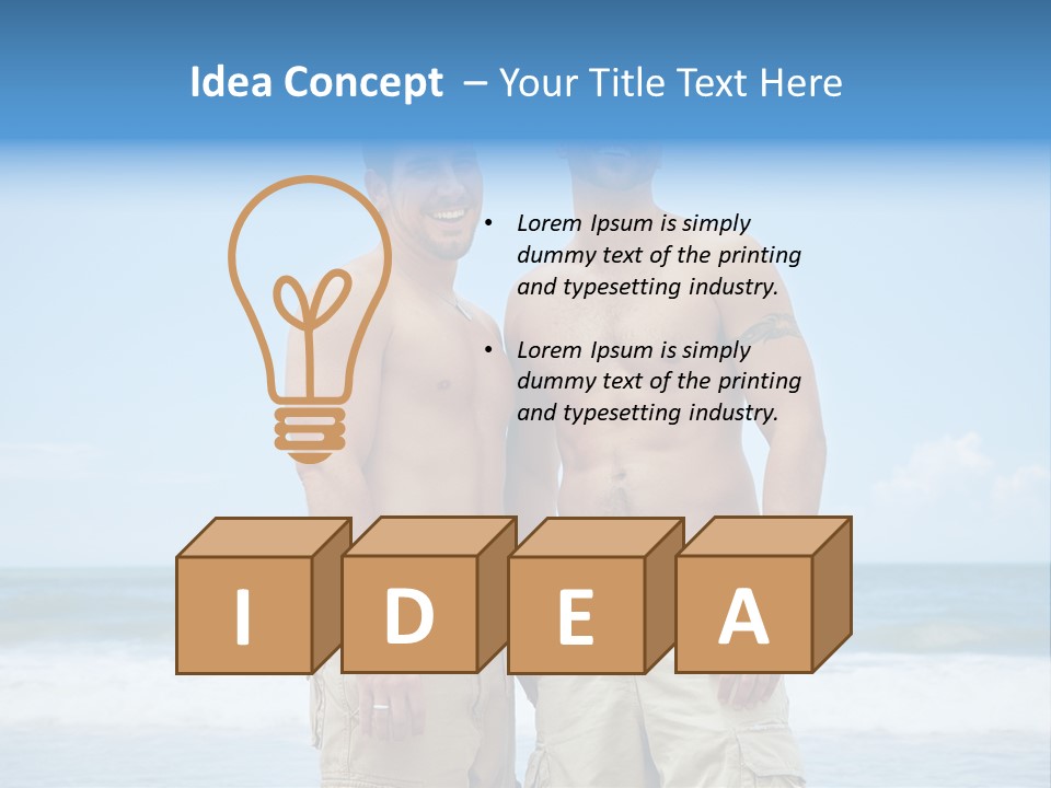 Shirtless Gay Couple Standing On A Beach PowerPoint Template