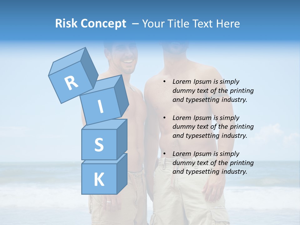 Shirtless Gay Couple Standing On A Beach PowerPoint Template