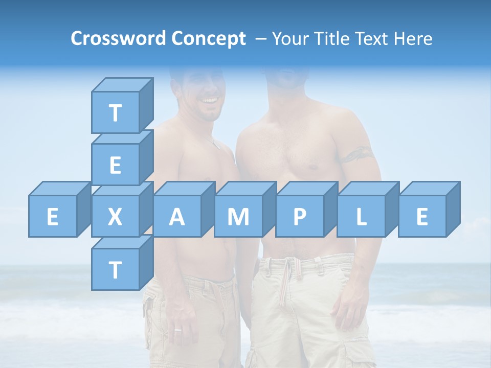 Shirtless Gay Couple Standing On A Beach PowerPoint Template
