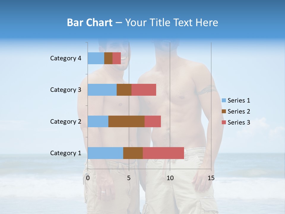 Shirtless Gay Couple Standing On A Beach PowerPoint Template