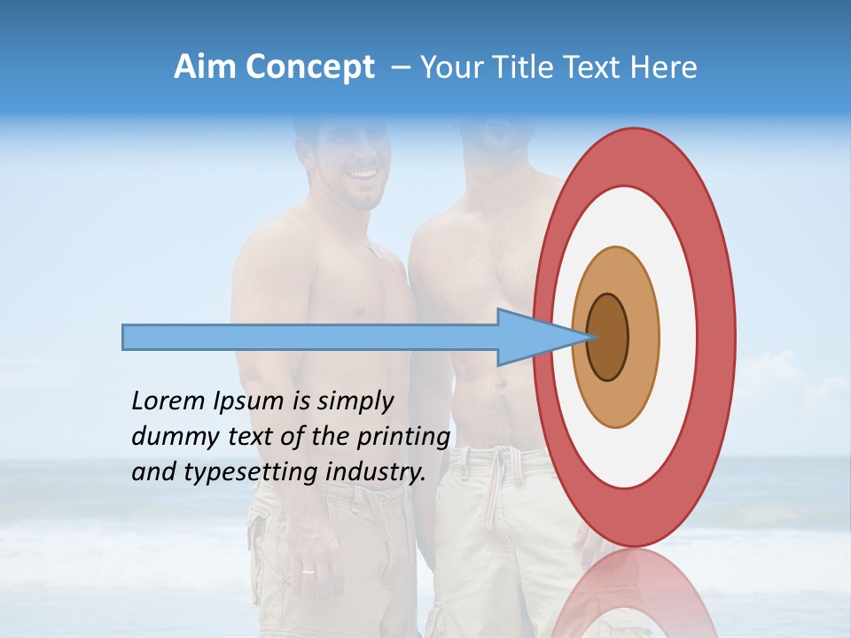 Shirtless Gay Couple Standing On A Beach PowerPoint Template