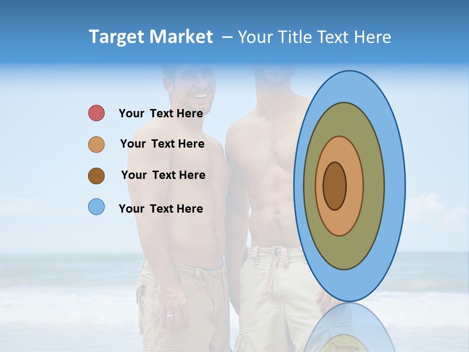 Shirtless Gay Couple Standing On A Beach PowerPoint Template