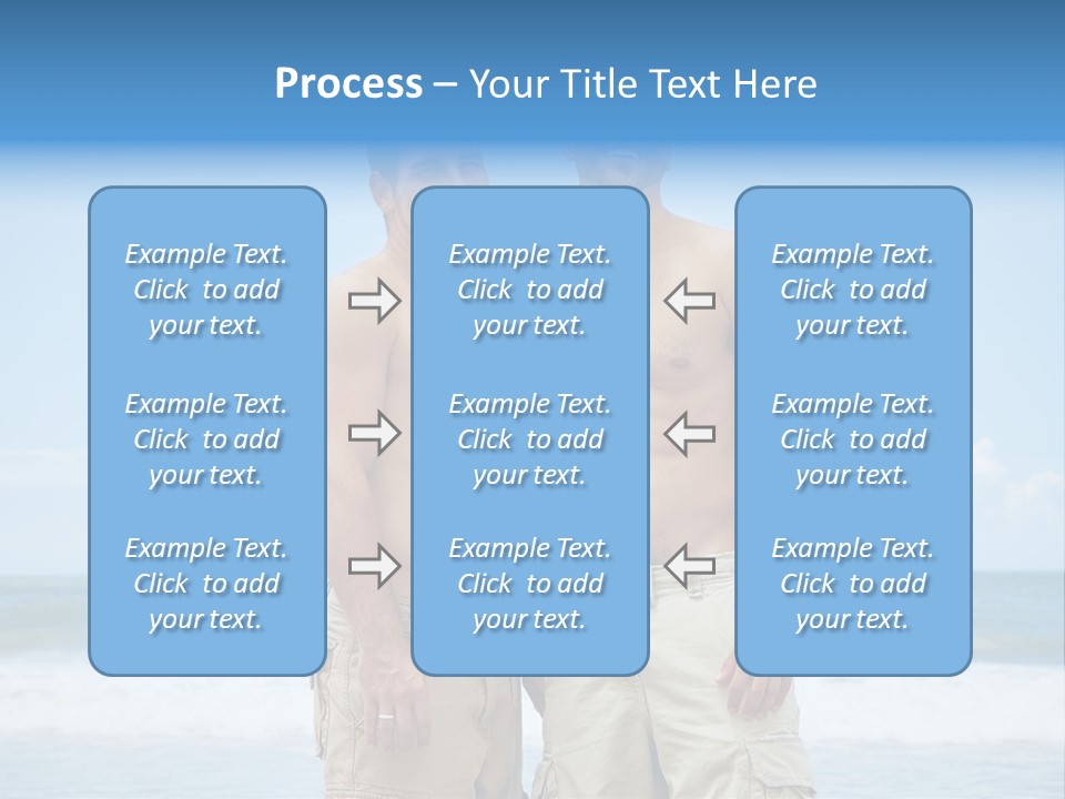 Shirtless Gay Couple Standing On A Beach PowerPoint Template