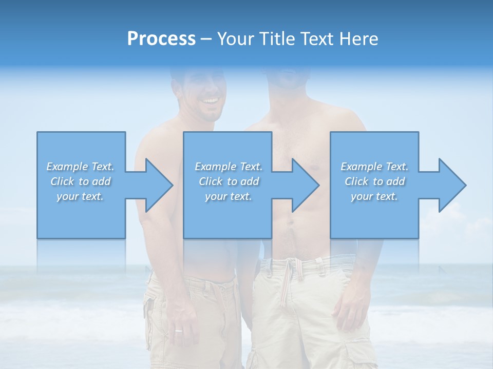 Shirtless Gay Couple Standing On A Beach PowerPoint Template