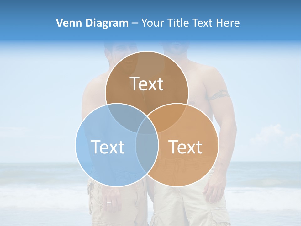 Shirtless Gay Couple Standing On A Beach PowerPoint Template