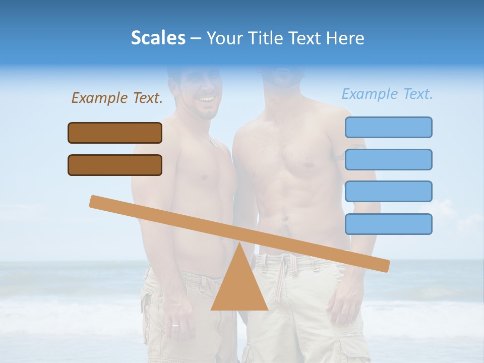 Shirtless Gay Couple Standing On A Beach PowerPoint Template