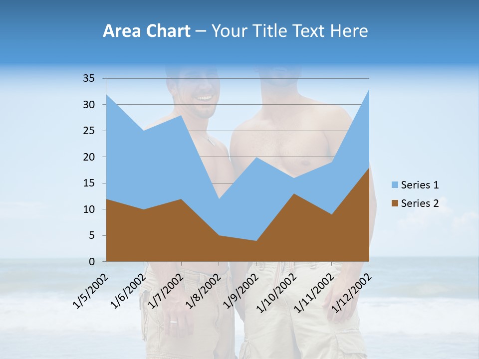 Shirtless Gay Couple Standing On A Beach PowerPoint Template