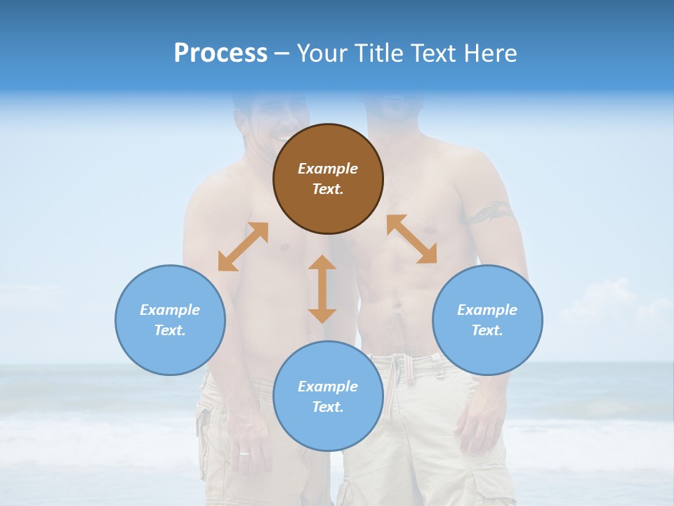 Shirtless Gay Couple Standing On A Beach PowerPoint Template